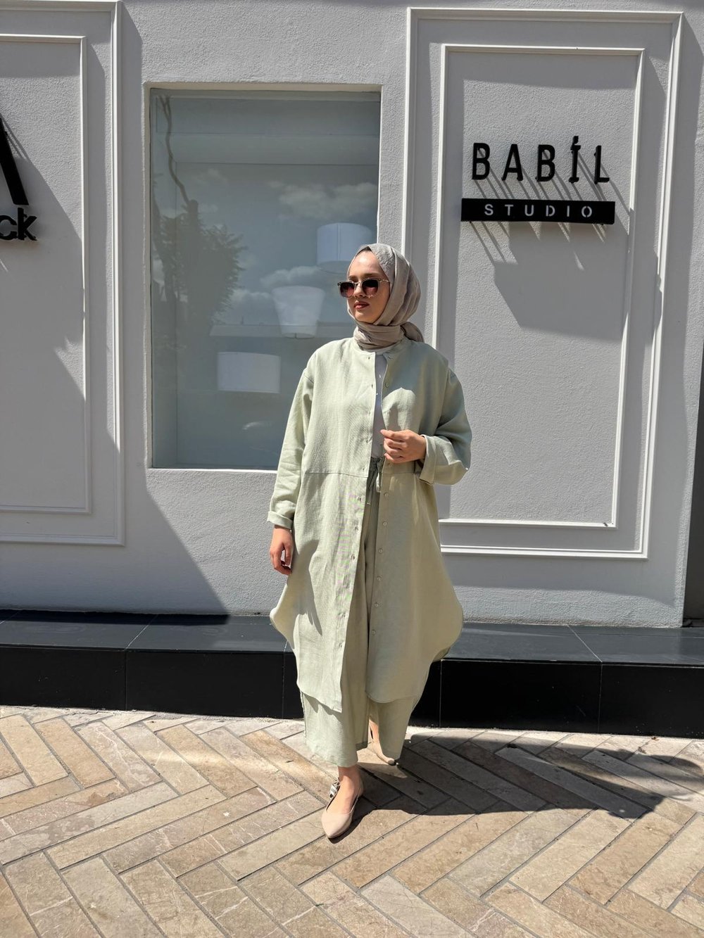 25SS309 Keten Geniş Paça Kadın Pantolon Mint
