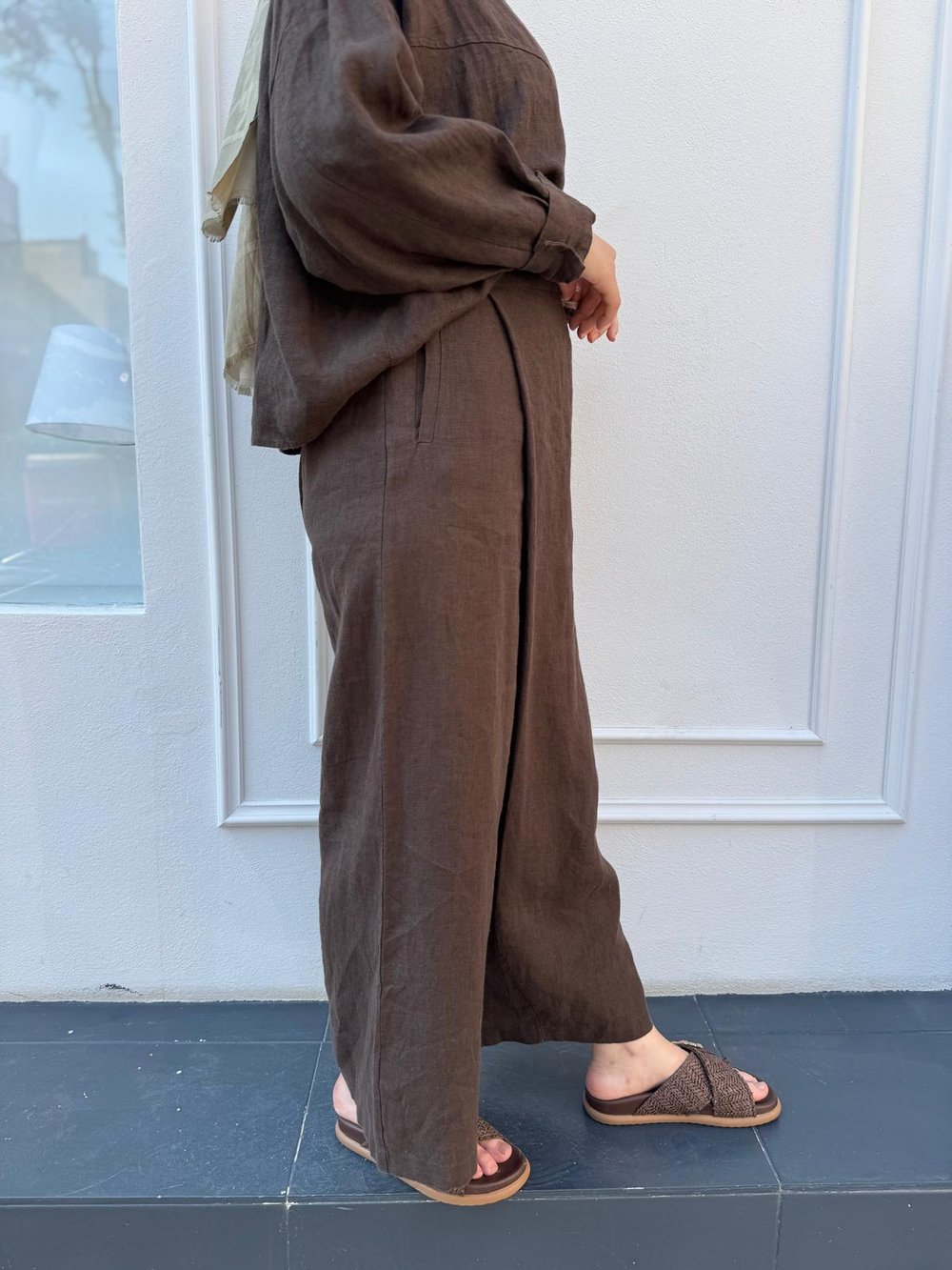 25SS325 Keten Kadın Pantolon Kahve