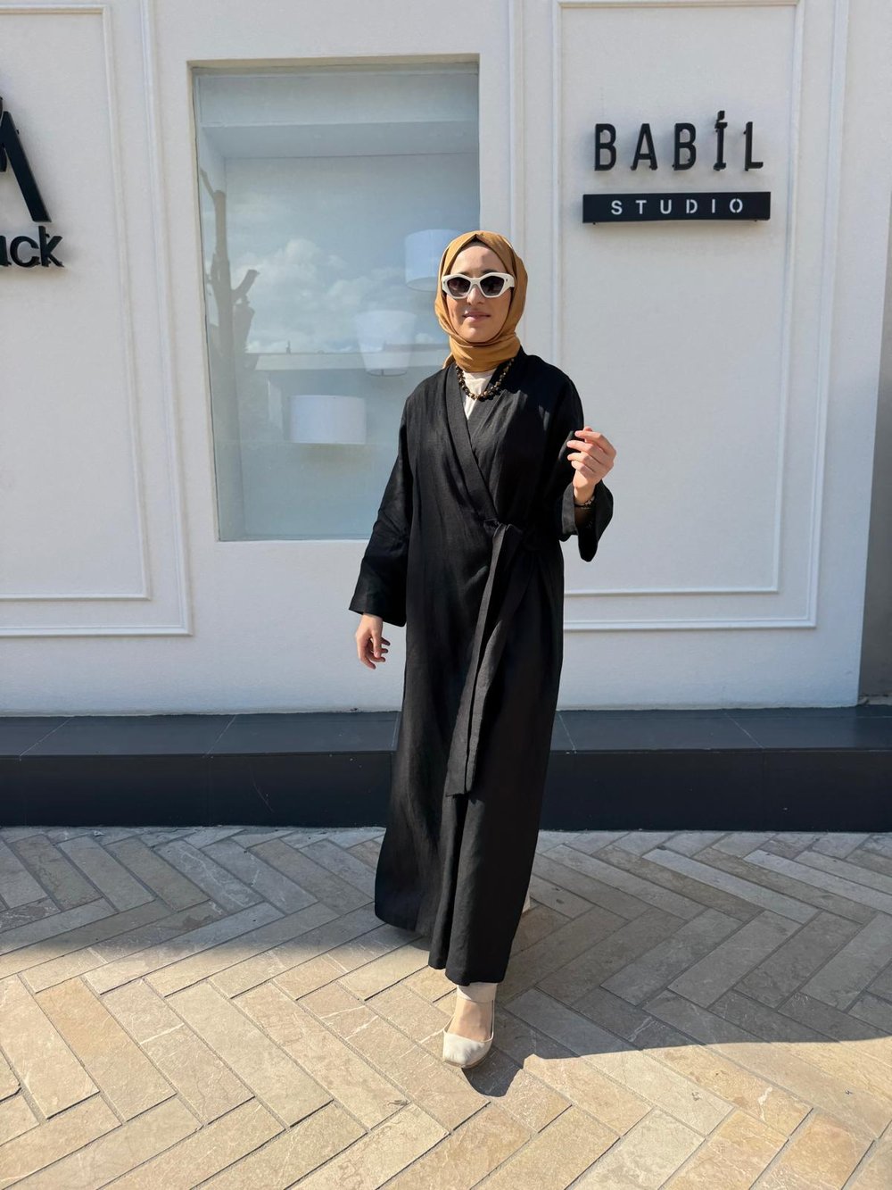 25SS620 Bağlamalı Keten Kadın Kimono Siyah