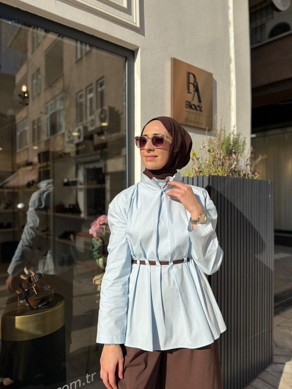 2601-3019 Belden Detaylı Kadın Tunik Mavi