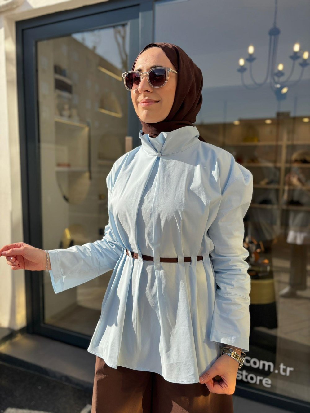 2601-3019 Belden Detaylı Kadın Tunik Mavi
