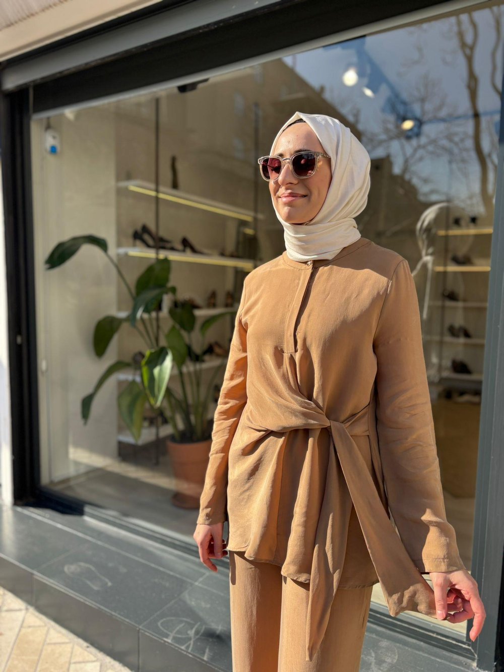 2601-3037 Bağlama Detay Kadın Takım Camel