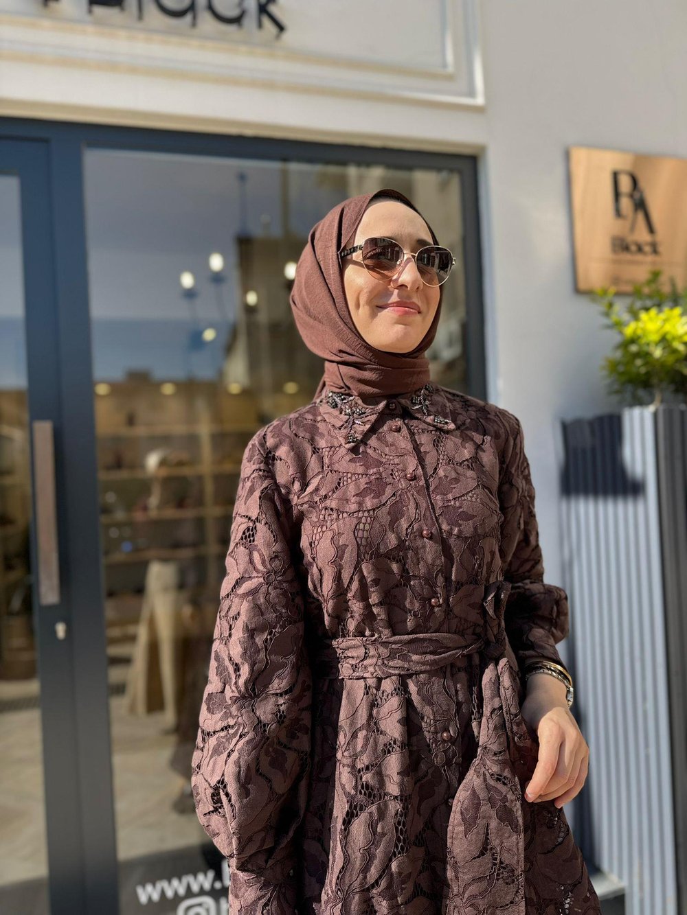 2601-5011 Yaka Detay Kadın Elbise Kahve