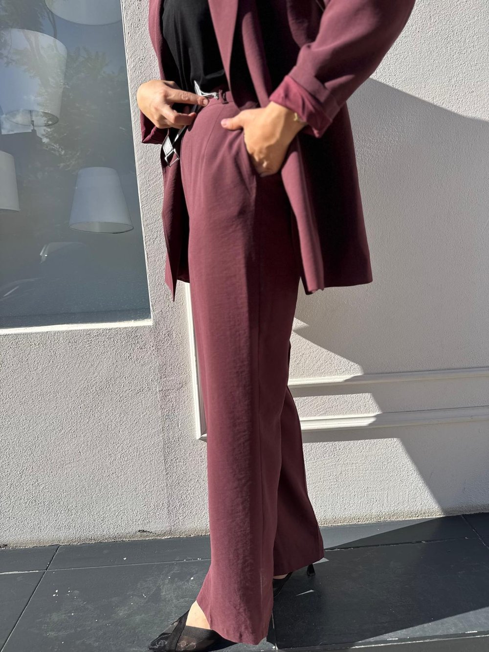 26FW319 Kumaş Kadın Pantolon Bordo