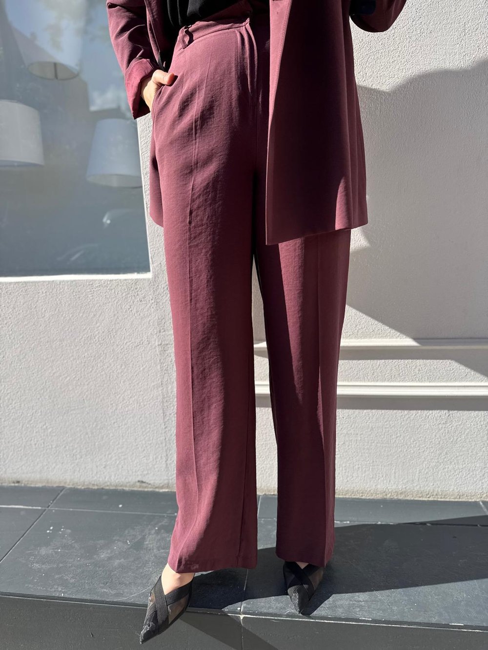 26FW319 Kumaş Kadın Pantolon Bordo