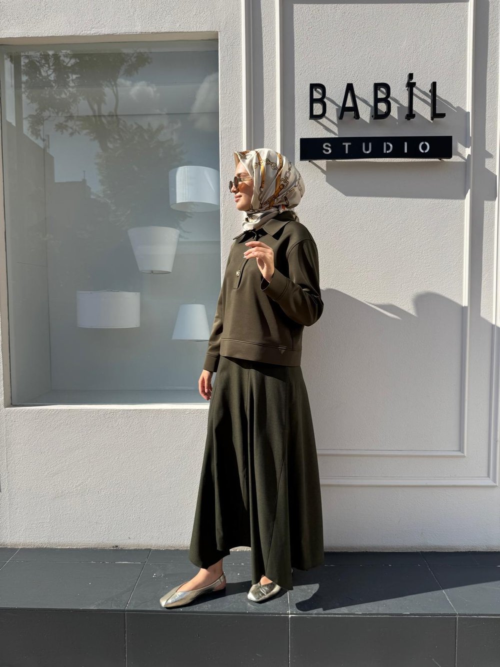 26FWSWE0011 Düğme Detaylı Kadın Sweat Haki Yeşil