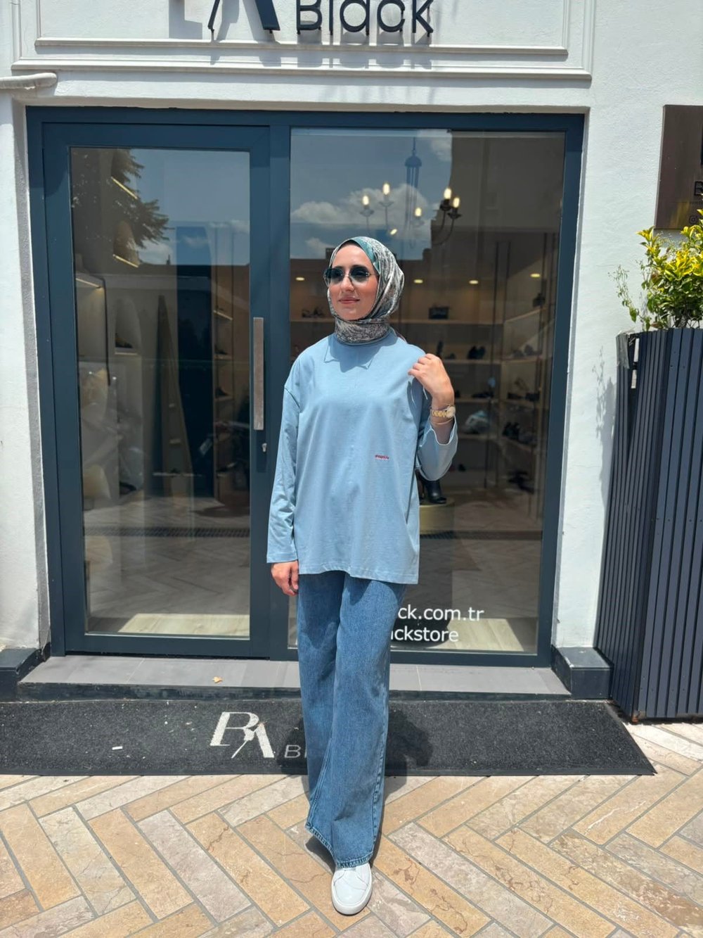 26SS216 Nakışlı Kadın Sweat Mavi