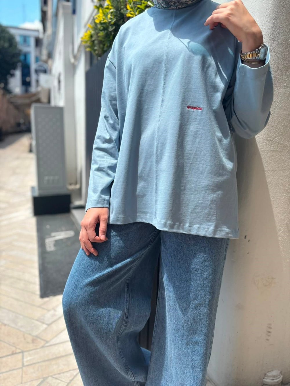 26SS216 Nakışlı Kadın Sweat Mavi