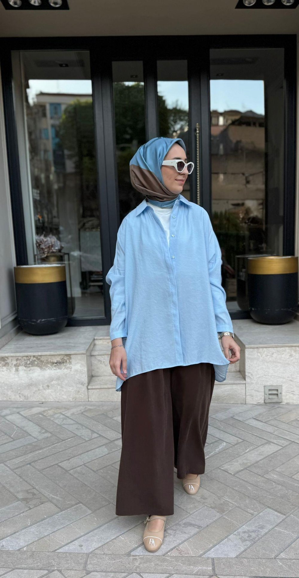 26SS233 Yarasa Kol Kadın Gömlek Bebek Mavi