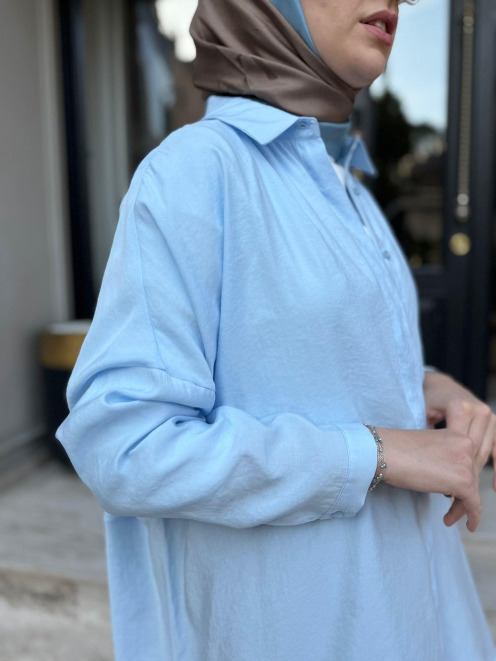 26SS233 Yarasa Kol Kadın Gömlek Bebek Mavi