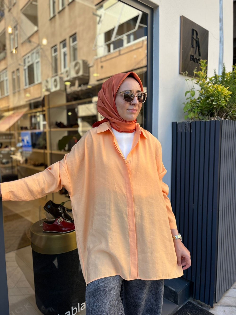 26SS233 Yarasa Kol Kadın Gömlek Turuncu
