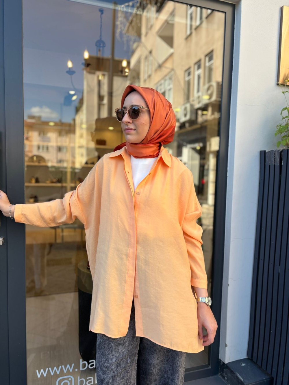 26SS233 Yarasa Kol Kadın Gömlek Turuncu