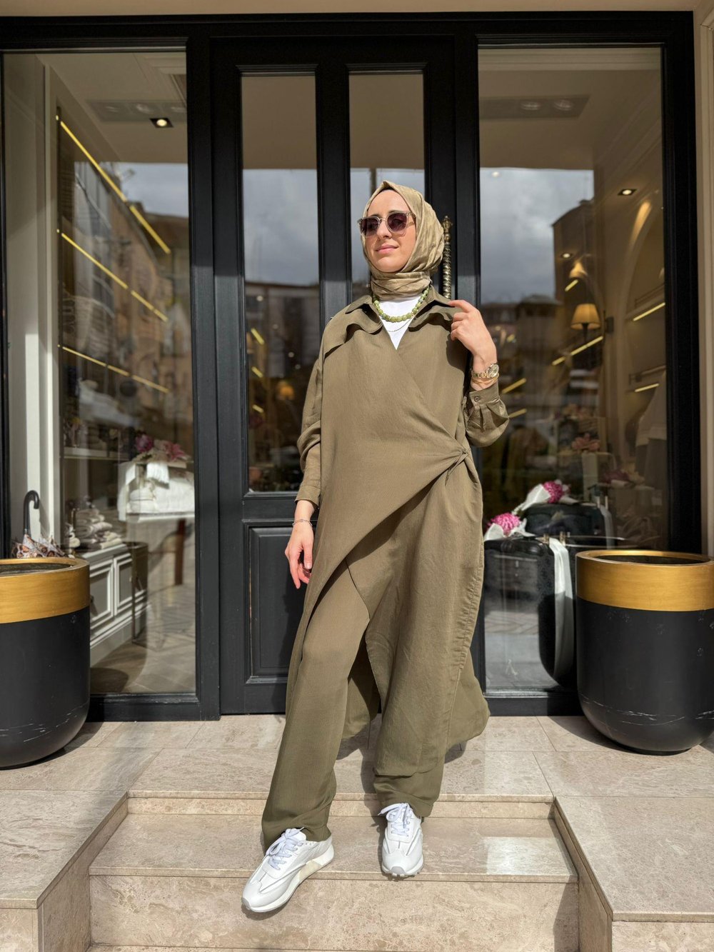 26SS604 Arsen Kadın Kimono Haki Yeşil