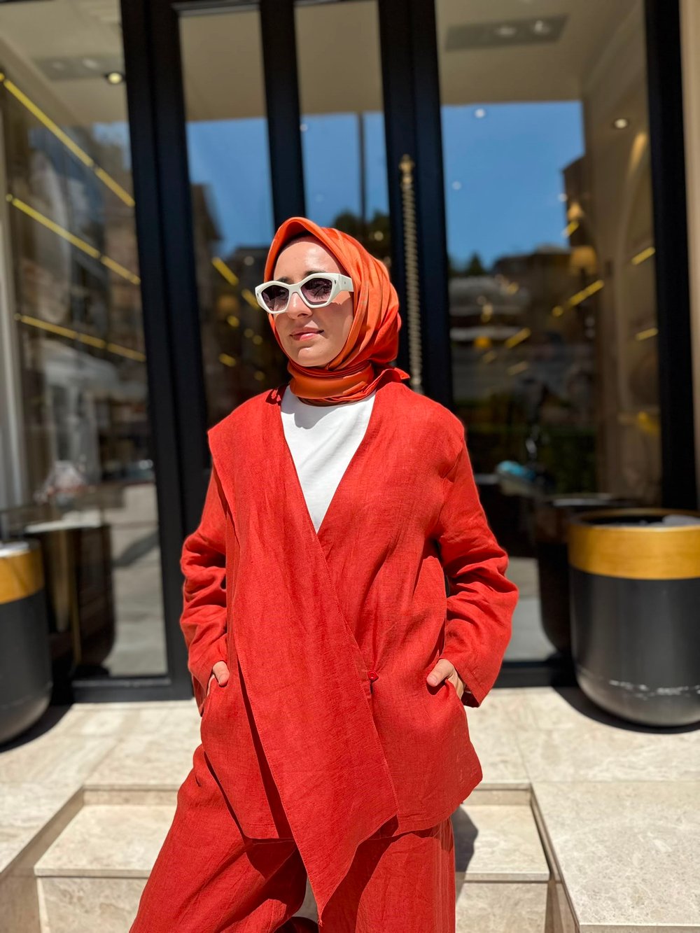 26SS619 Elix Linen Kadın Kimono Kiremit