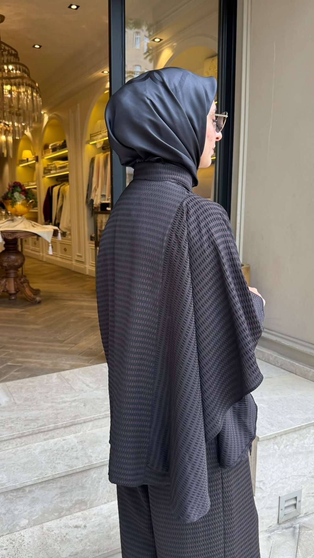 27FW201 Şal Bağlamalı Desenli Kadın Takım Kahve