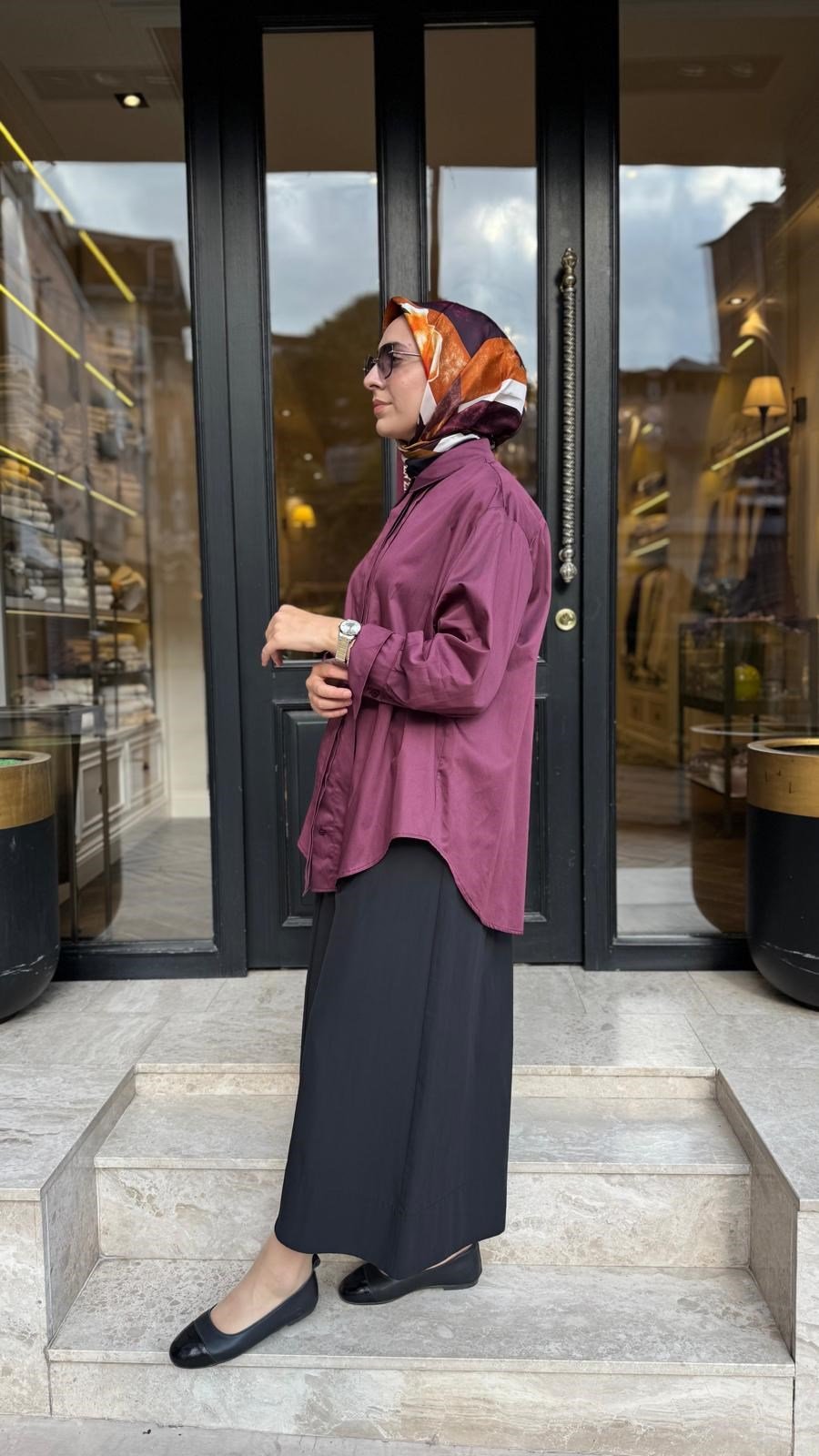 27FW205 Çift Patlı Pamuk Kadın Gömlek Bordo