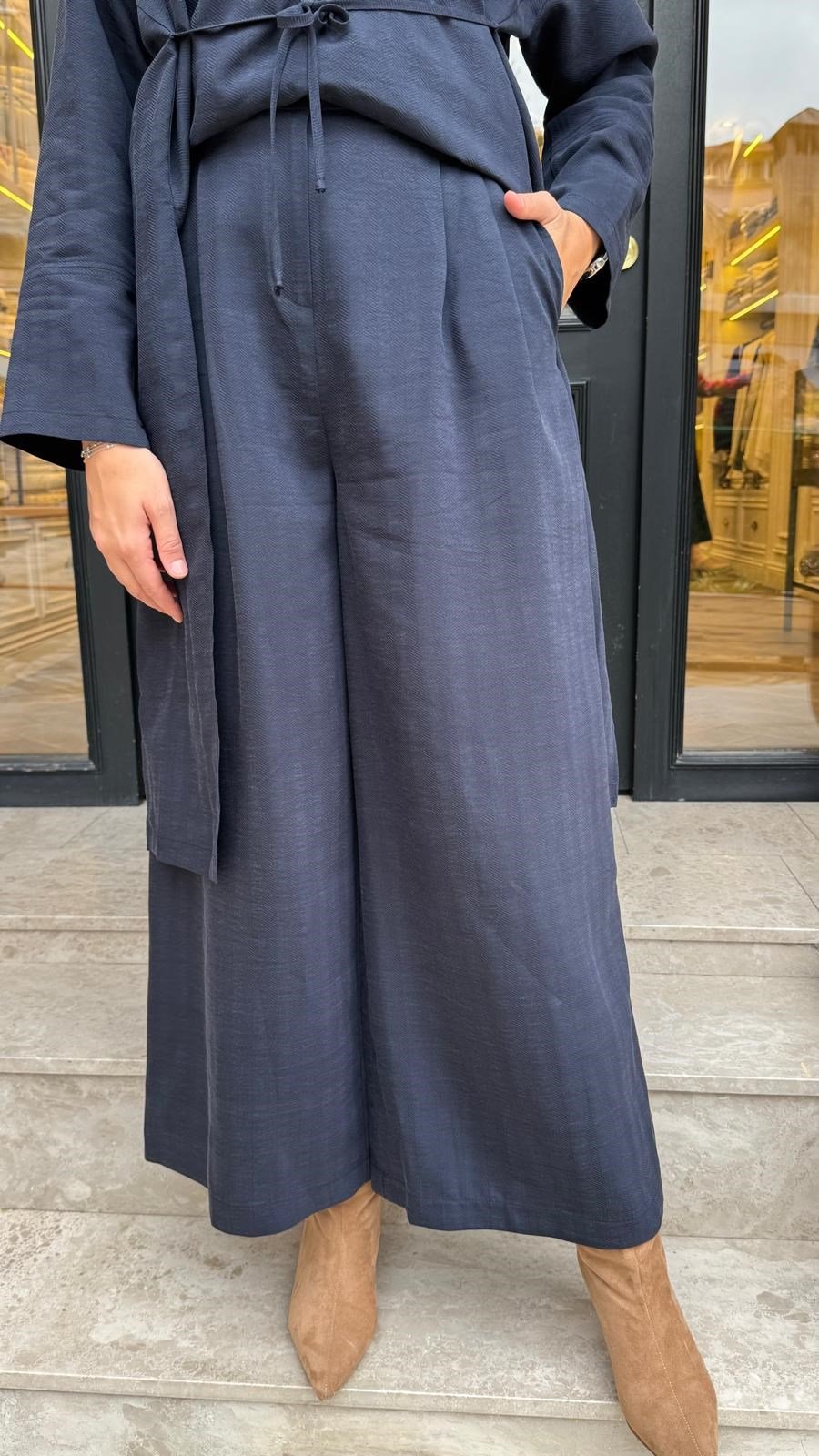27FW208 Bağcık Detay Kadın Takım Indigo