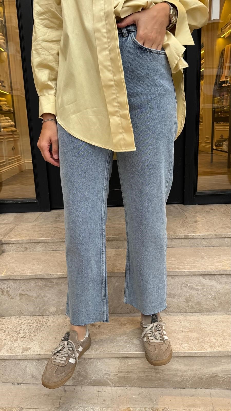 27FW332 Crop Jean Kadın Pantolon Mavi
