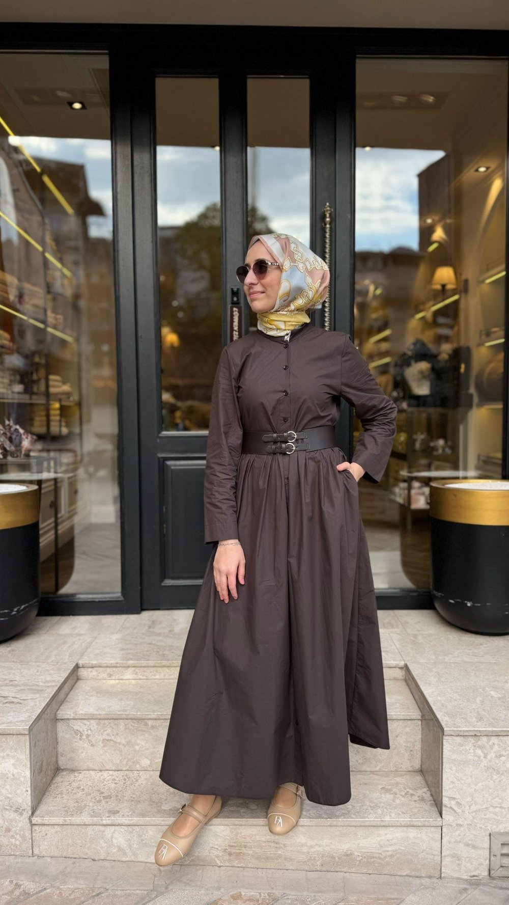 303898 Kemerli Kadın Elbise Kahve