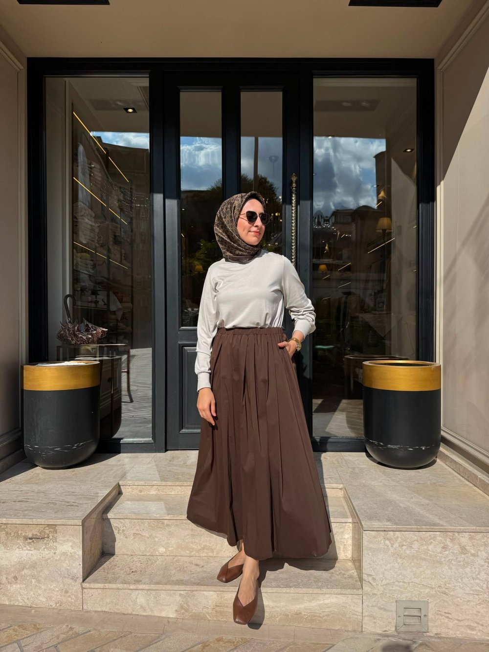 303906 Paraşüt Detay Kadın Elbise KAHVE-BEJ