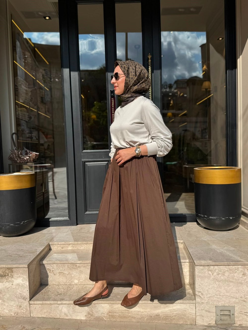 303906 Paraşüt Detay Kadın Elbise KAHVE-BEJ