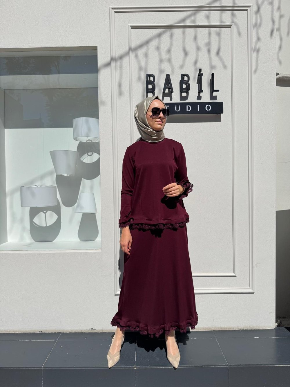 38004 Dantel Detaylı Kadın Takım Bordo
