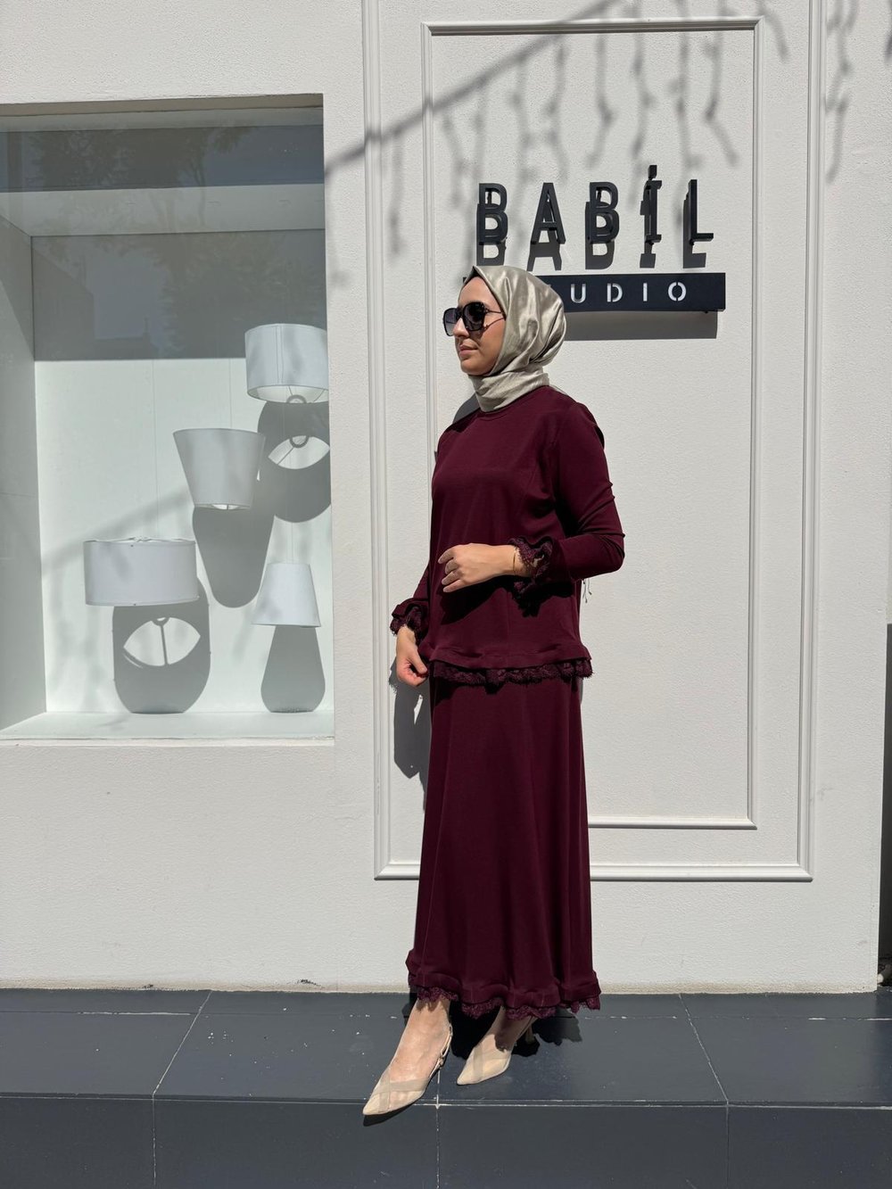 38004 Dantel Detaylı Kadın Takım Bordo