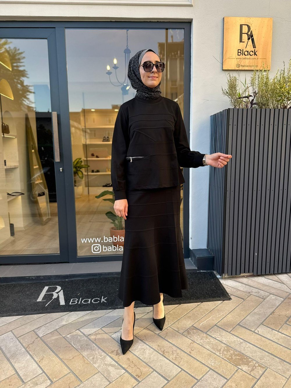 38006 Fermuar Detay Kadın Takım Siyah