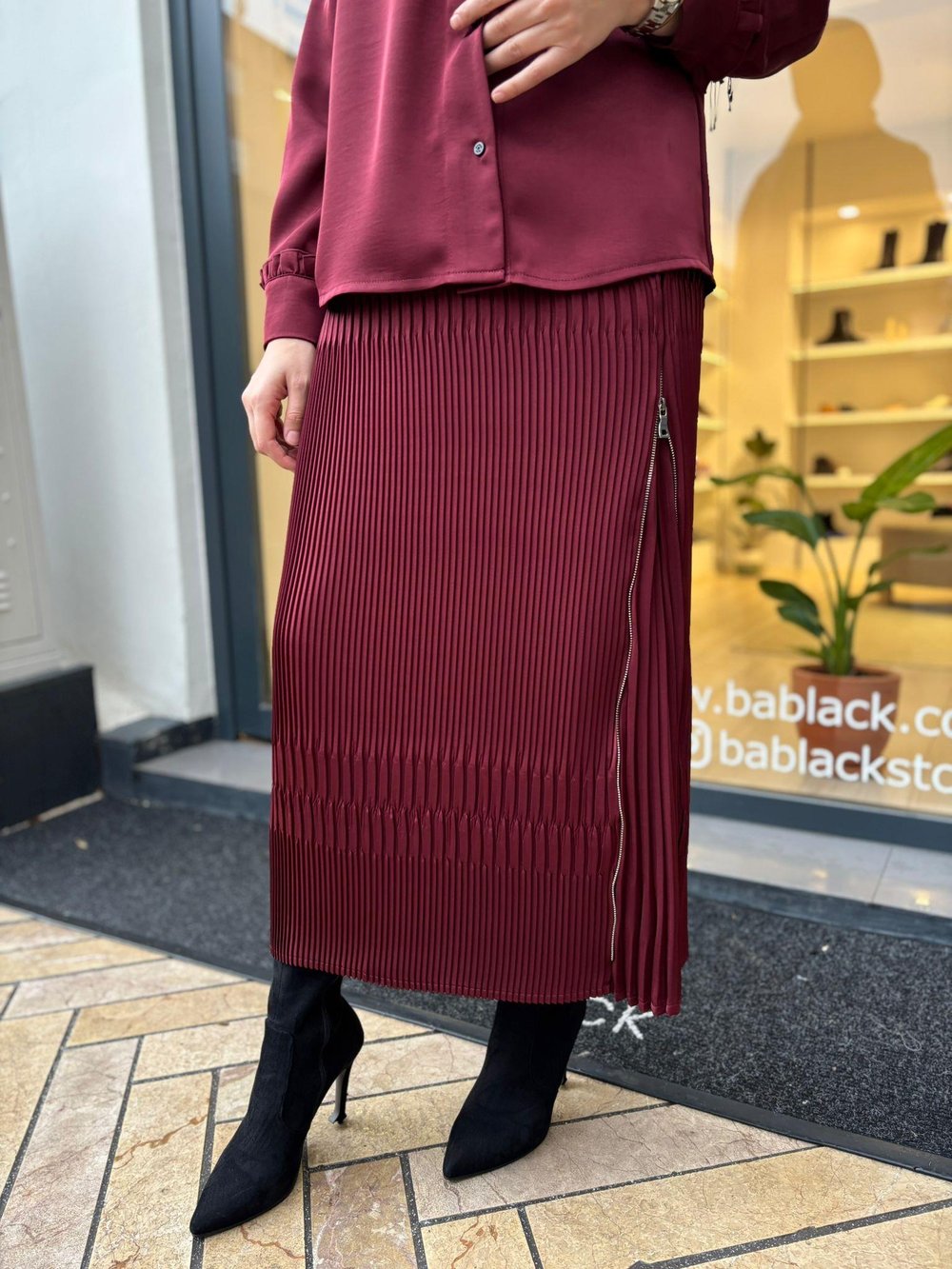 38015 Düğmeli Kadın Takım Bordo