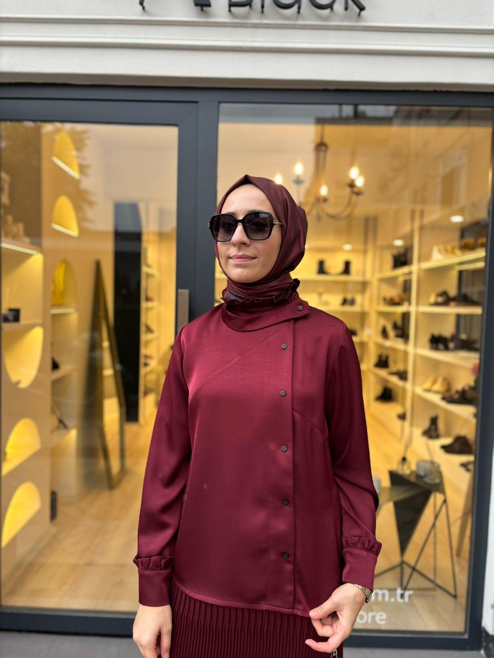 38015 Düğmeli Kadın Takım Bordo