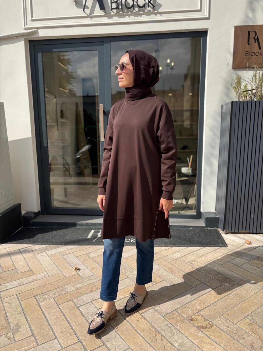 38020 Fermuar Detay Kadın Tunik Kahve
