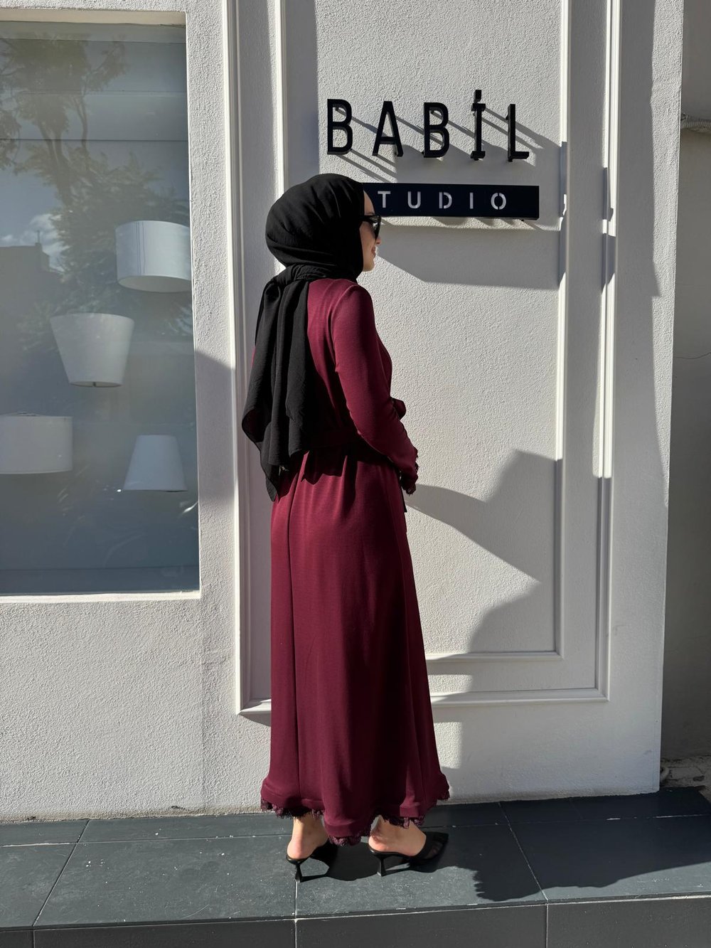38823 Güpür Detaylı Kadın Elbise Bordo