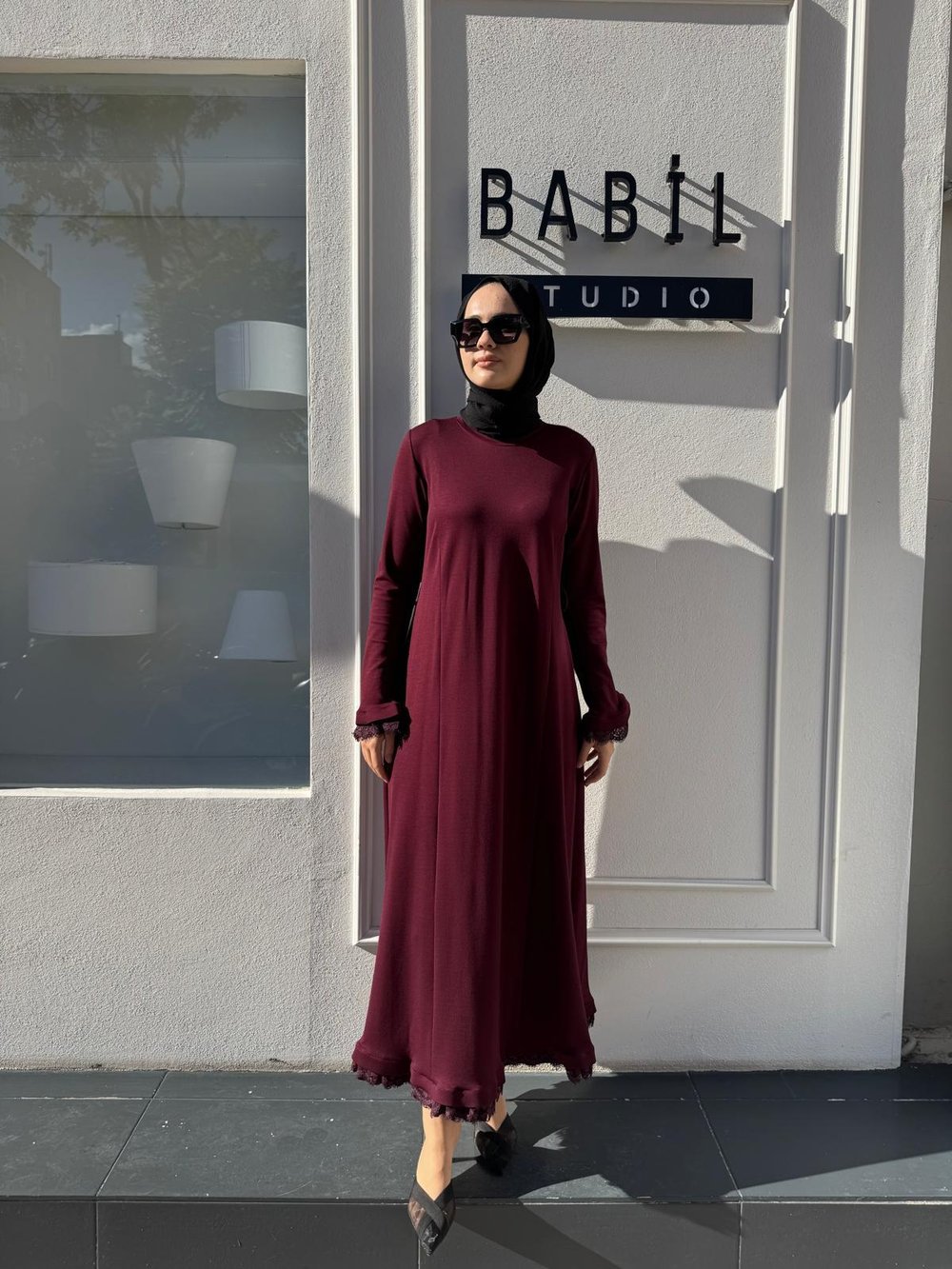 38823 Güpür Detaylı Kadın Elbise Bordo