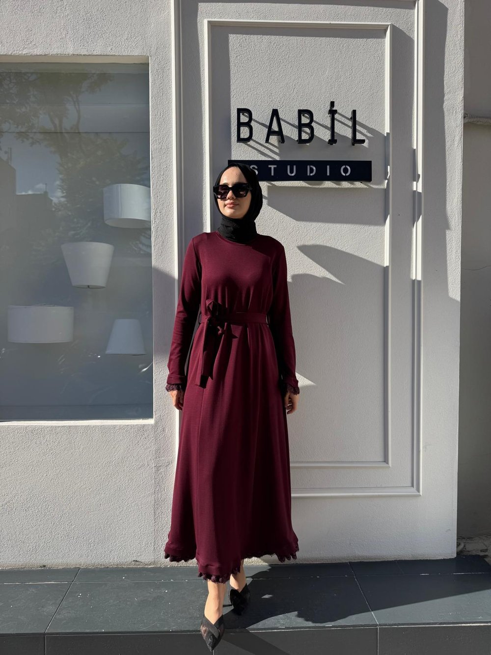 38823 Güpür Detaylı Kadın Elbise Bordo