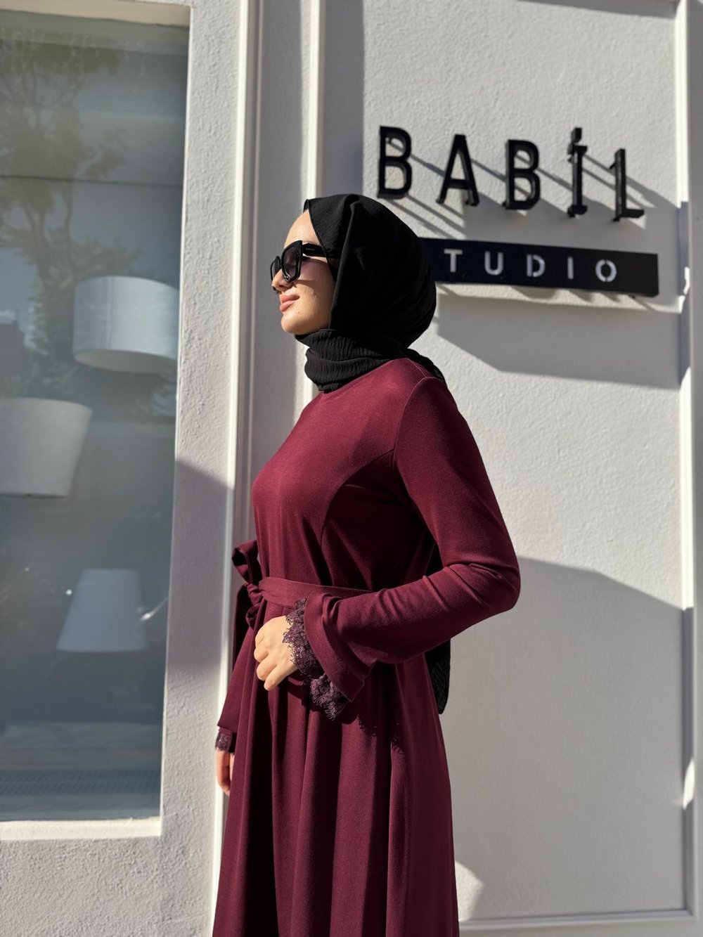 38823 Güpür Detaylı Kadın Elbise Bordo