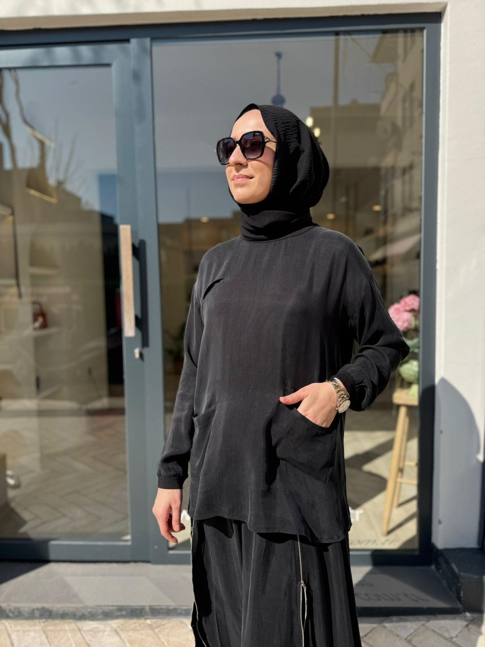 39004 Fermuar Detay Kadın Takım Siyah