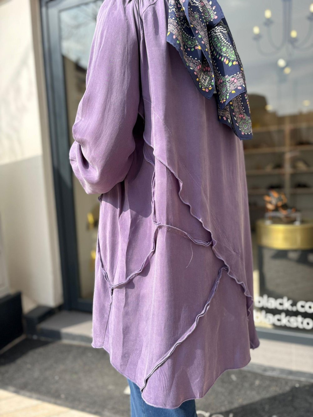 39017 Dikiş Detay Kadın Tunik Lila