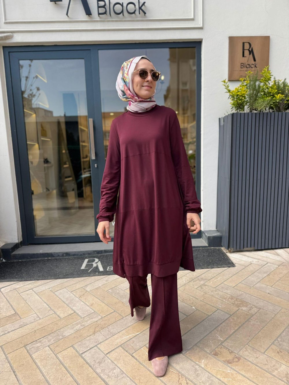 39030 Bisiklet Yaka Uzun Kadın Tunik Bordo