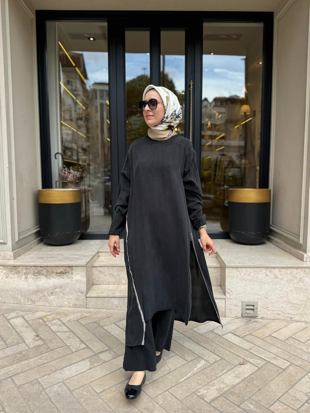 39031 Fermuar Detay Kadın Tunik Siyah
