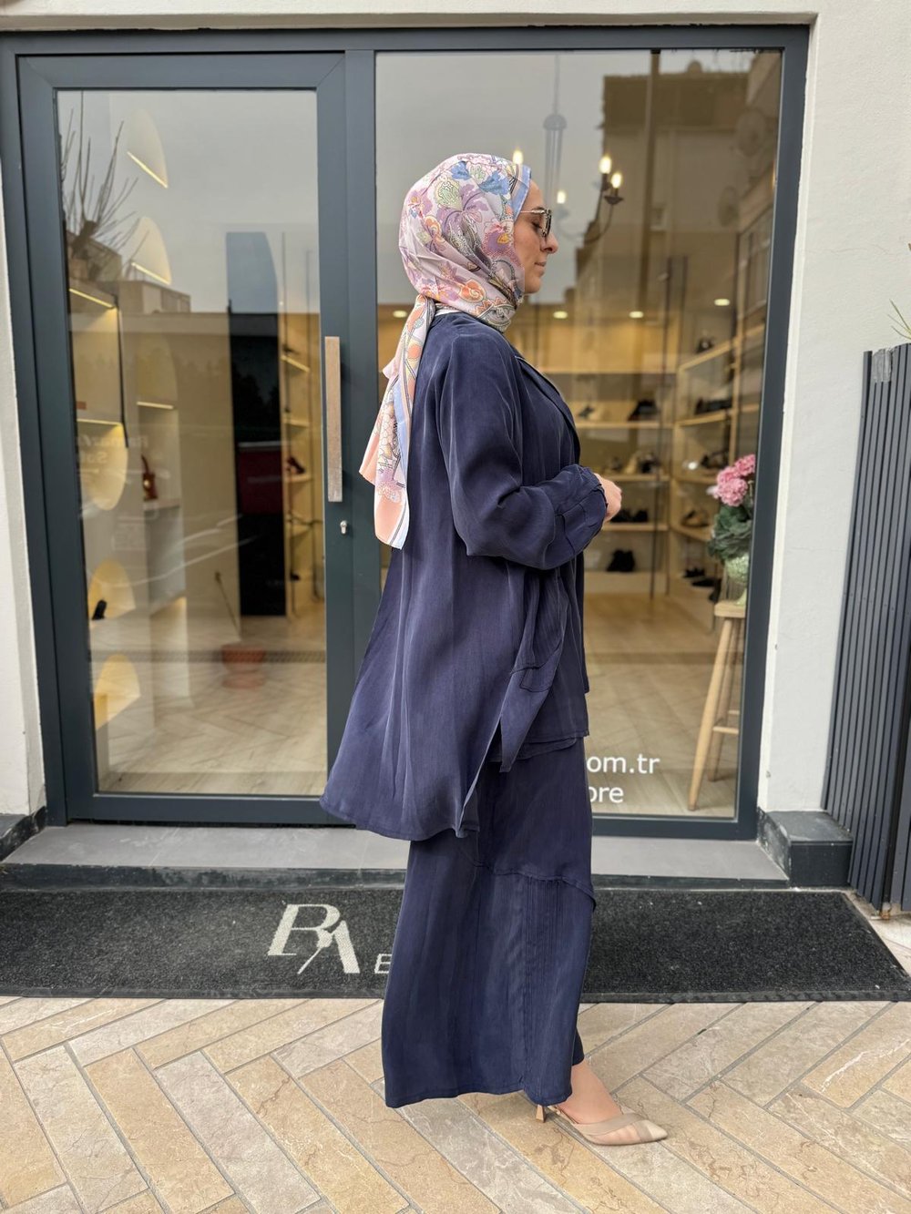 39208 Desenli Kadın Takım Lacivert