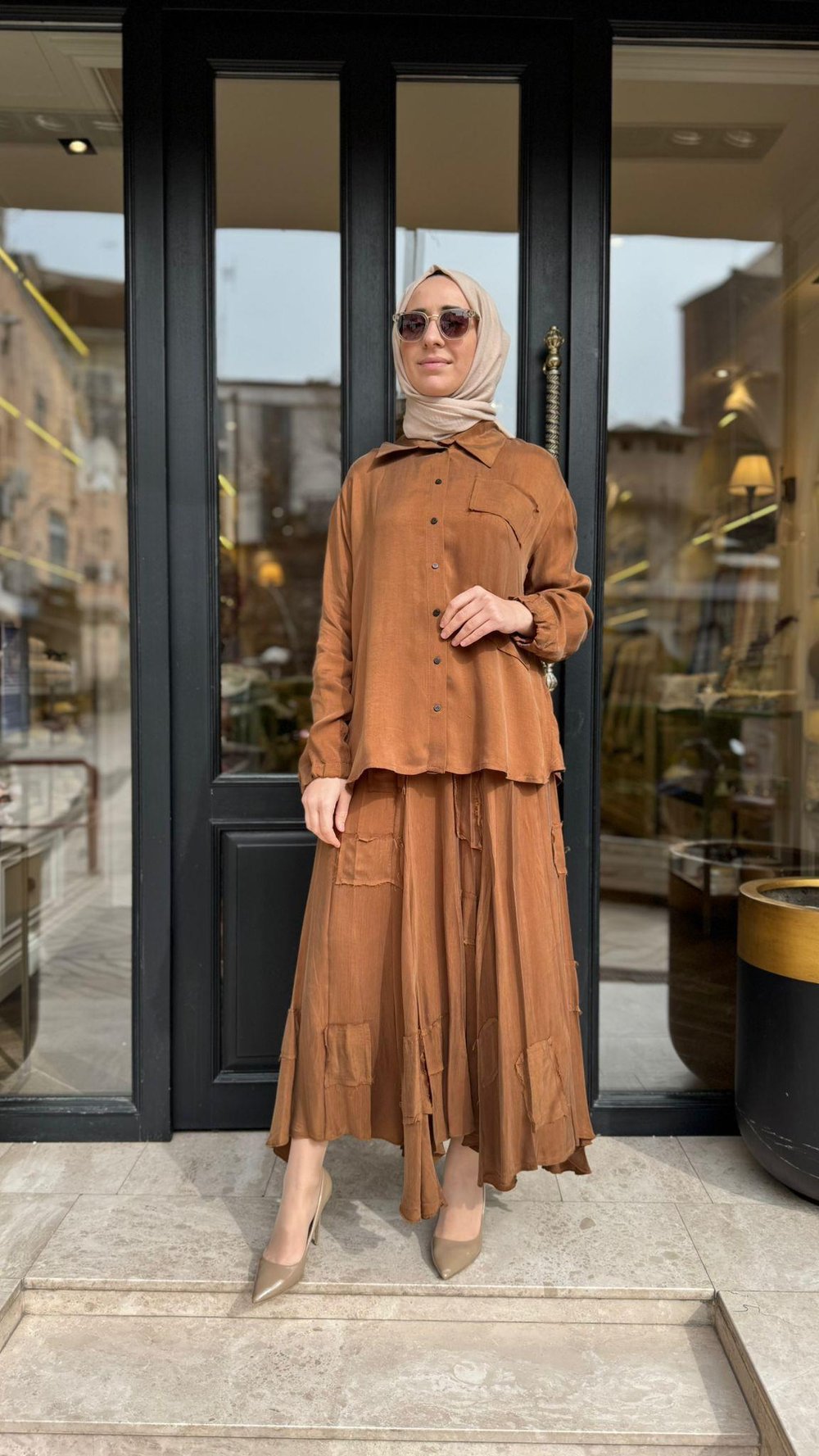 39304 Yama Detay Kadın Takım Camel
