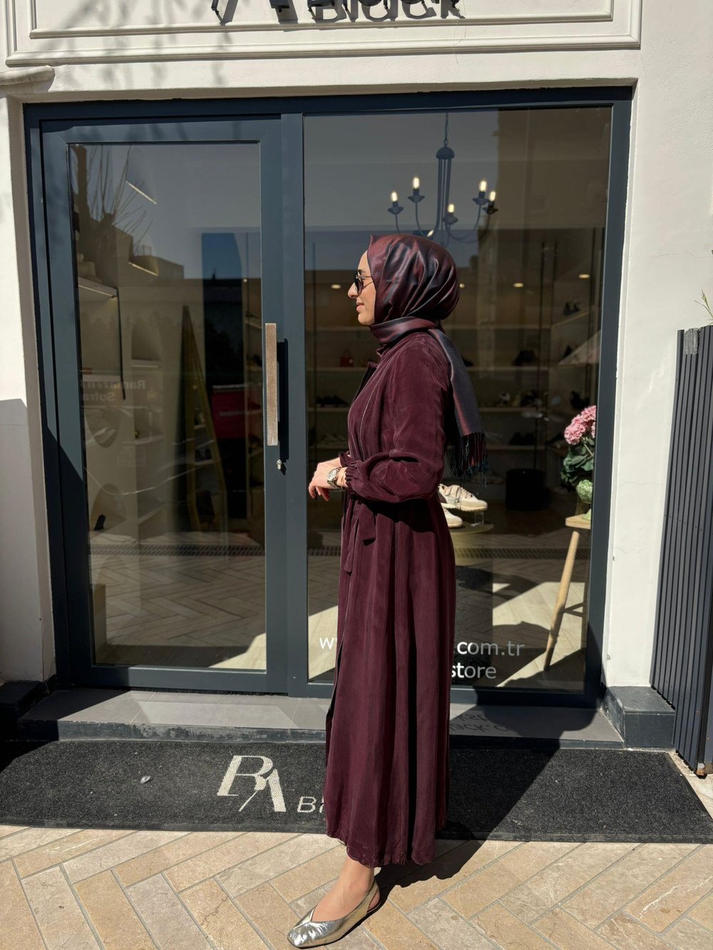 39501 Fermuar Detay Kadın Ferace Bordo