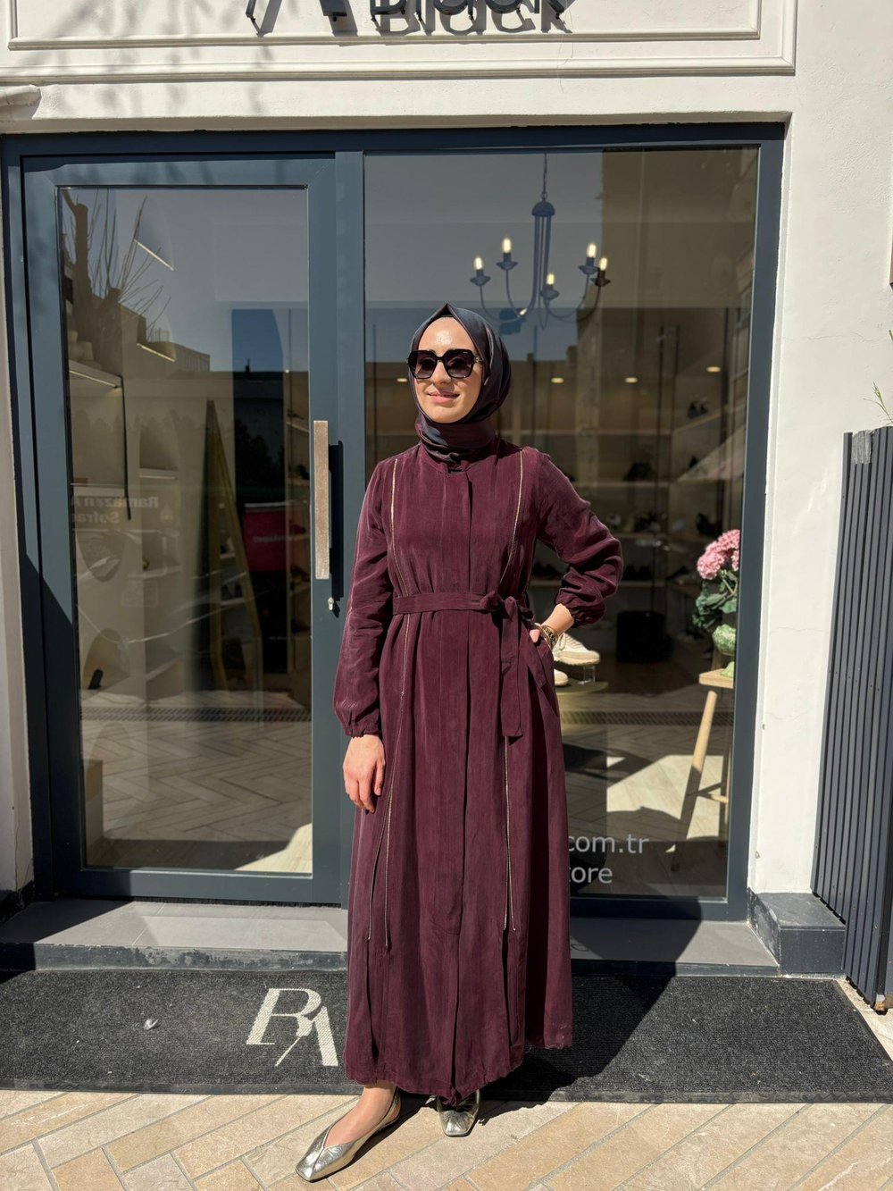 39501 Fermuar Detay Kadın Ferace Bordo
