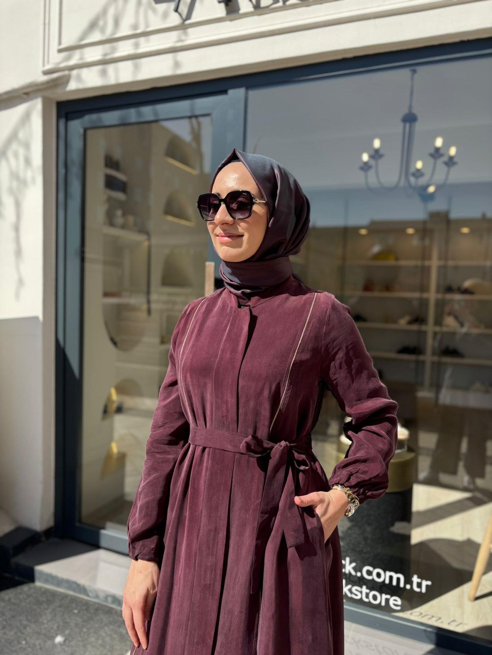 39501 Fermuar Detay Kadın Ferace Bordo