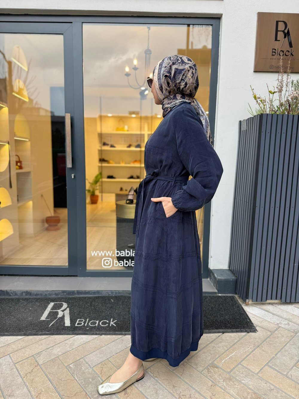39800 Dikiş Detay Kadın Elbise Lacivert