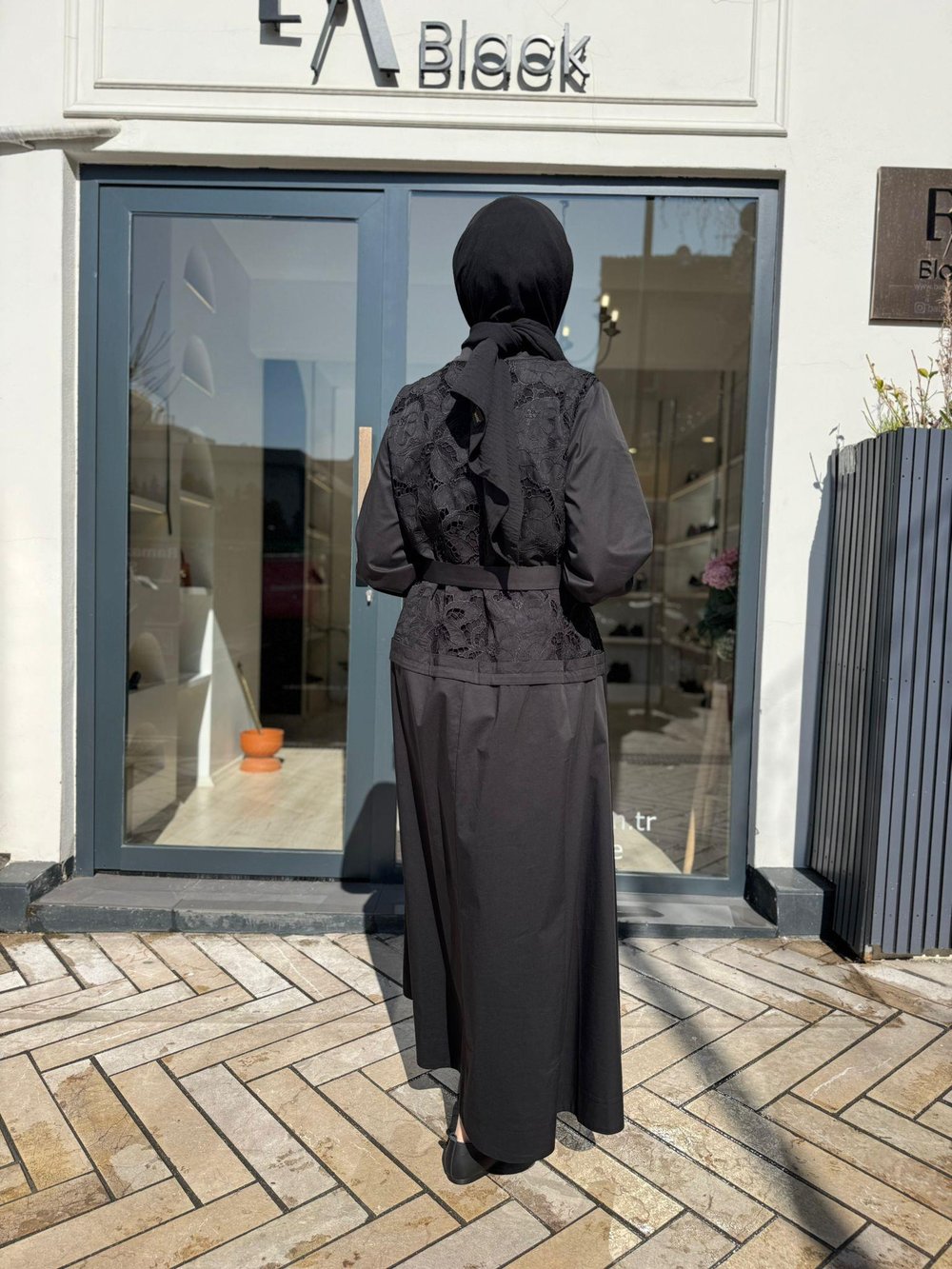 39803 Güpür Detay Kadın Elbise Siyah