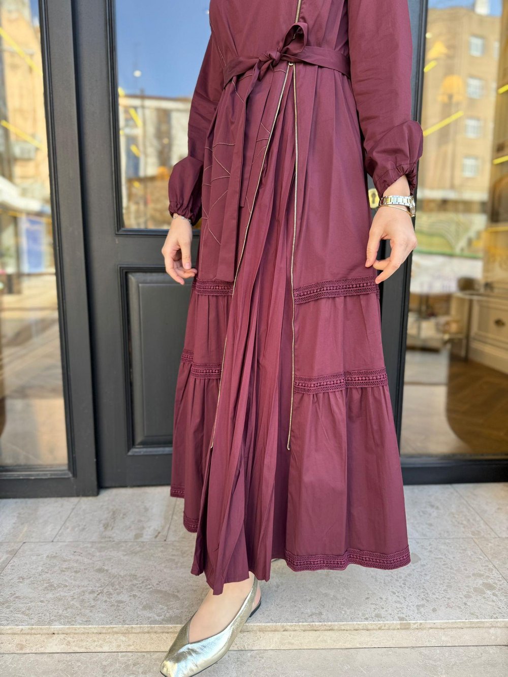 39807 Fermuar Detay Kadın Elbise Bordo