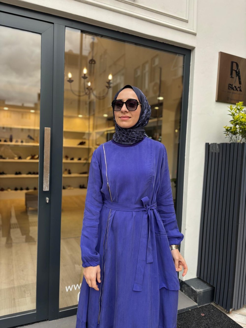 39809 Fermuar Detay Kadın Elbise Saks Mavi