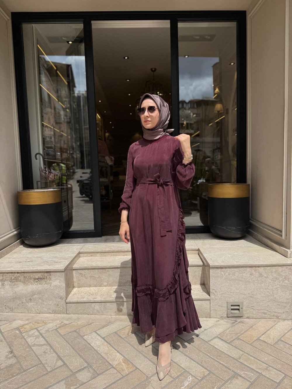 39815 Yelekli Kadın Elbise Bordo