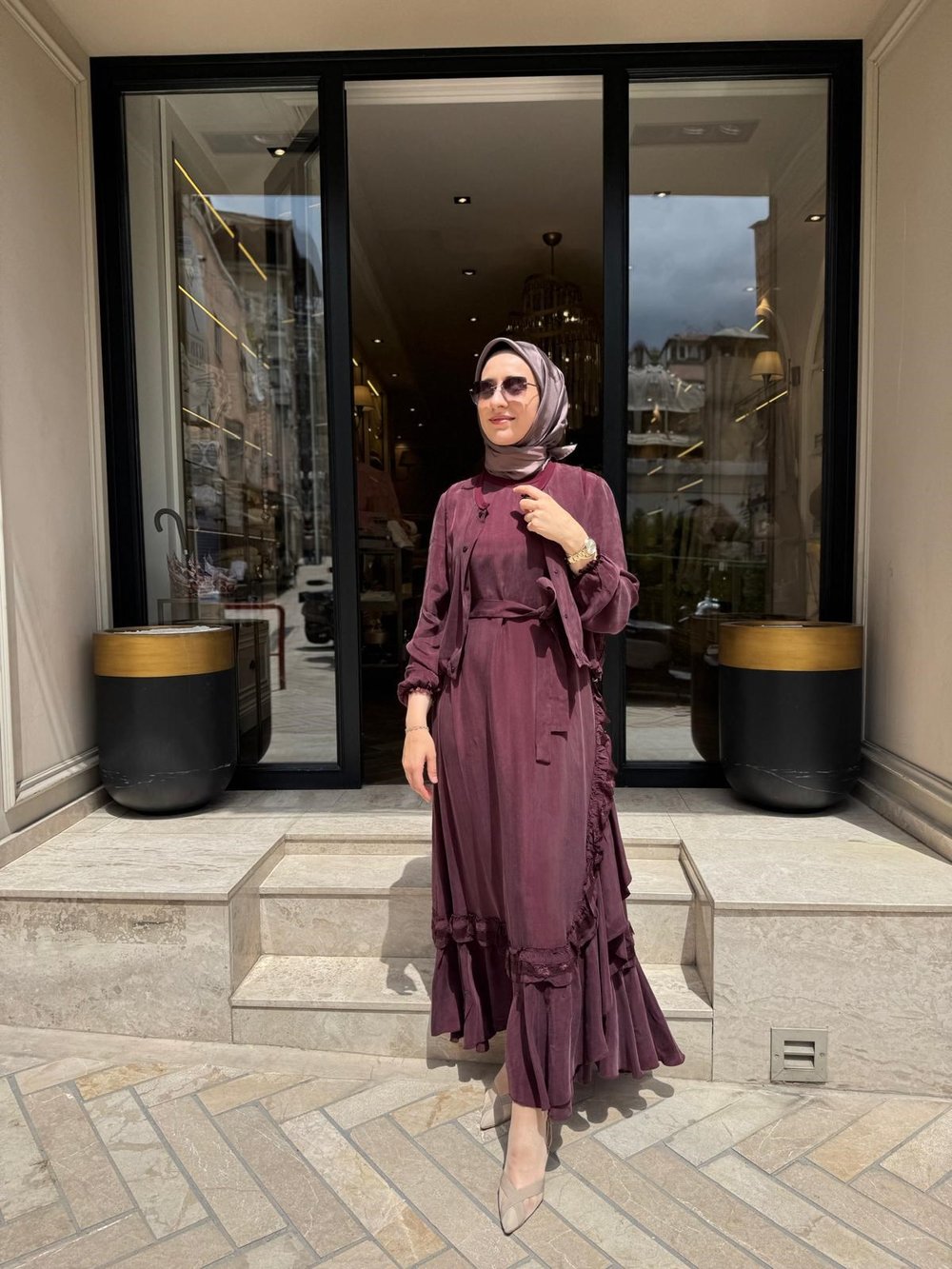 39815 Yelekli Kadın Elbise Bordo